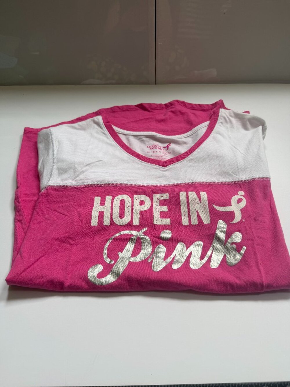 "Hope In Pink" Pink & White Tee W 2X